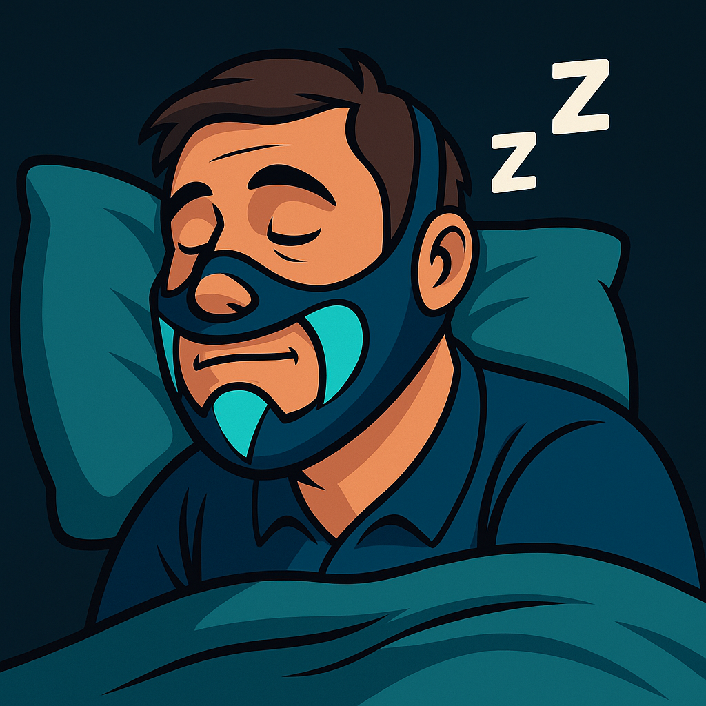 Sleeping man wearing chin strap